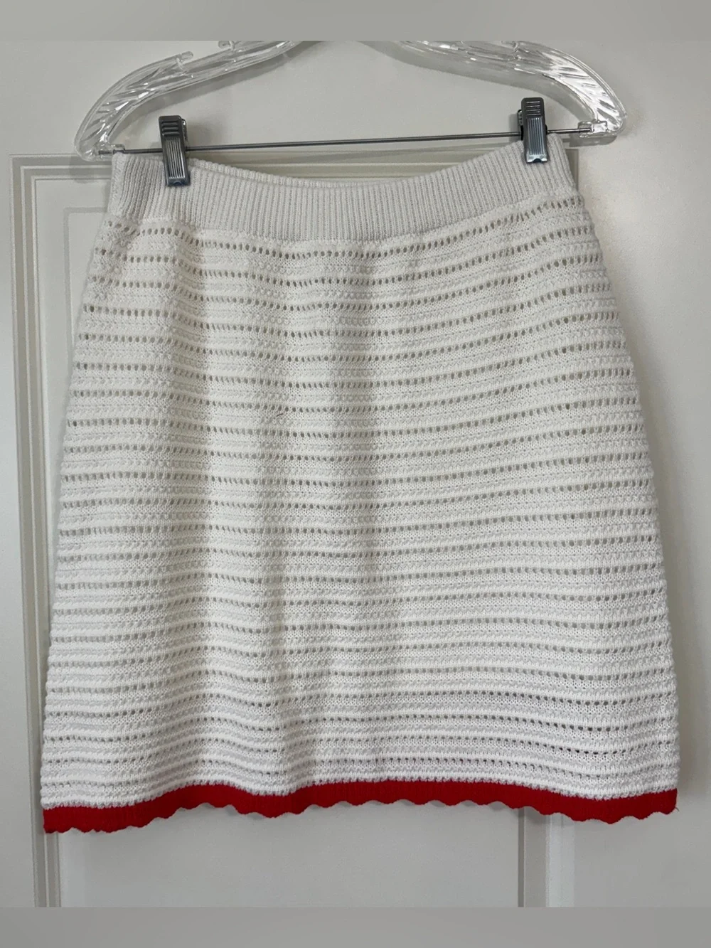New‎ FRNCH Paris Medium White Crochet Knit Mini Skirt ~ Cottagecore Boho Chic